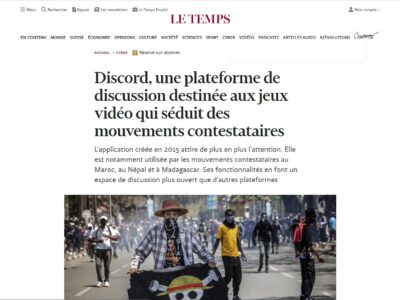 Interview (Le Temps) – Discord, une plateforme de discussion destinée aux jeux vidéo qui séduit des mouvements contestataires