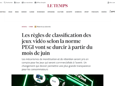 Interview (Le Temps) – Les règles de classification des jeux vidéo selon la norme PEGI vont se durcir à partir du mois de juin